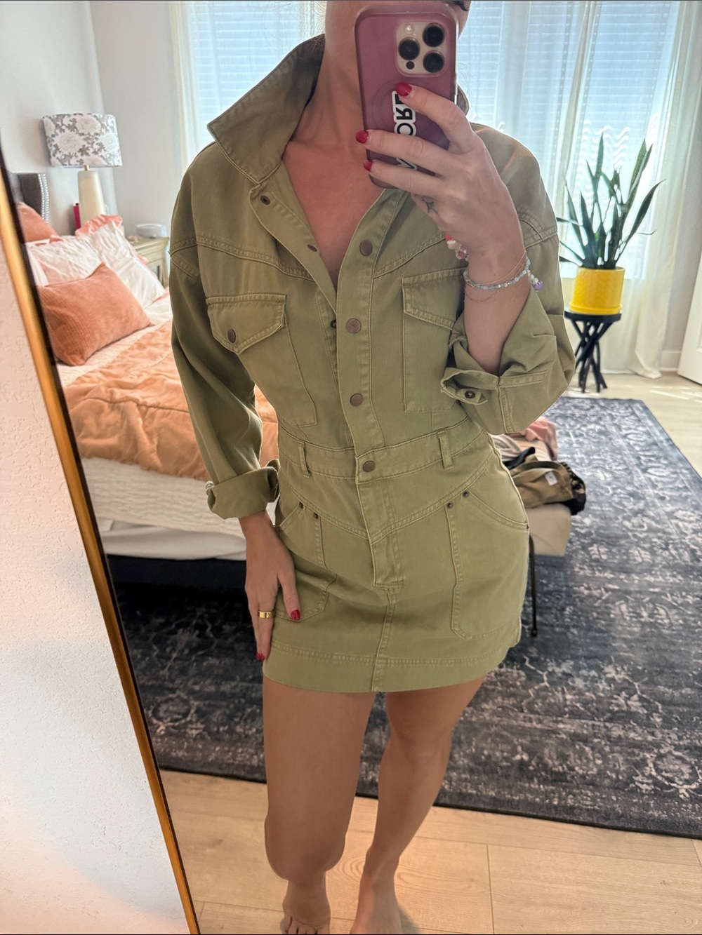 Olive Green Utility Mini Dress